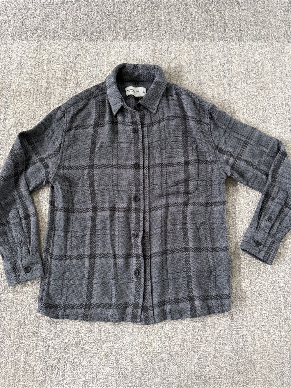 Abercrombie & Fitch Gray Plaid Knit Layering Shirt Jacket sz S